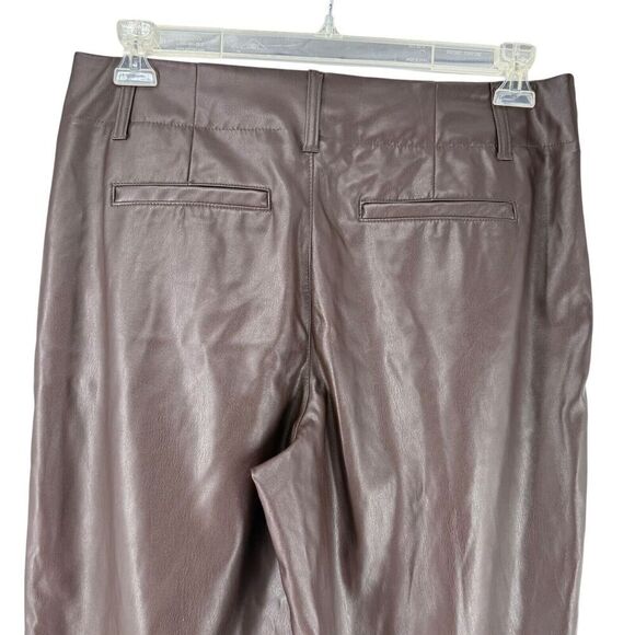 Chocolate Brown Faux Leather Pants Straight Leg Pleated High Rise 12 A New Day - Picture 7 of 11